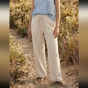 New Never Worn Casual Striped Cream and Blue Cotton Pant.
